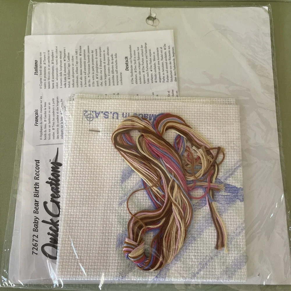 Dimensions Cross Stitch‎ Kit Baby Birth Announcement Record Teddy Bear 11 Count
